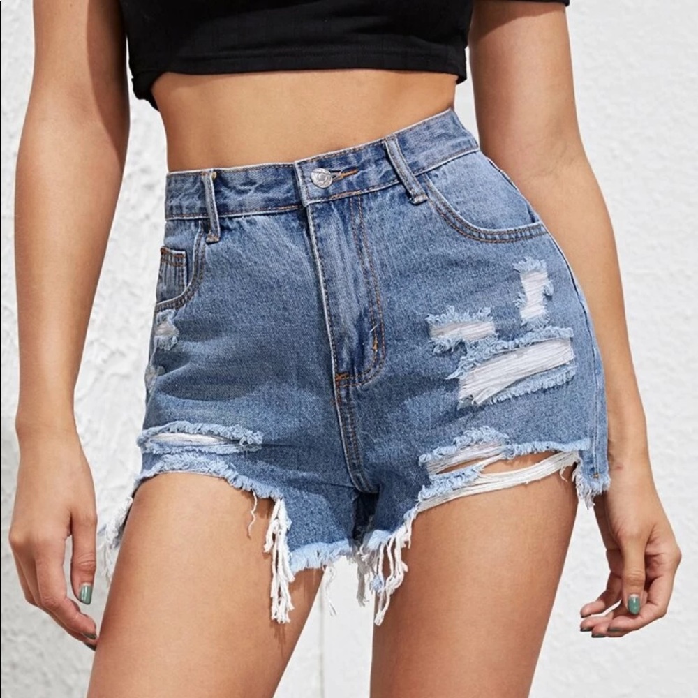 Shein High Waisted Distressed Denim Shorts
